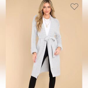 Miracle Relax More Grey Midi Cardigan Tie Chunky Knit M/L